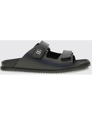 Dolce & Gabbana Dolce &Amp Gabbana Flache Sandalen Aus Kalbsleder Mit Dg-Monogramm-Logo - Schwarz