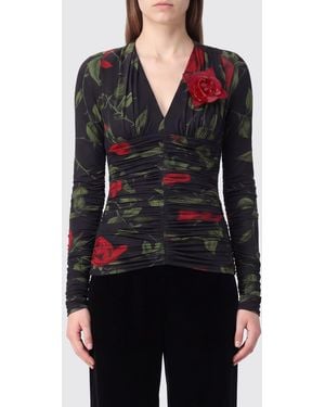 Blumarine Draped Floral Print Slim Fit Top - Black