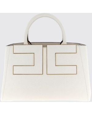 Elisabetta Franchi Flared Tote Bag With Metal Logo And Inner Pouch - Natural