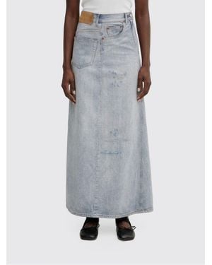 MM6 by Maison Margiela Long Denim Skirt With Turned-Up Effect - Grey