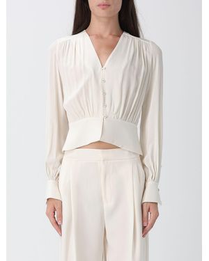 Twinset Slim Fit V-Neck Long-Sleeved Satin Shirt - White
