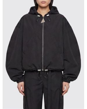 The Attico Cropped Hooded Relaxed Fit Bomber Jacket With Drawstring - Black