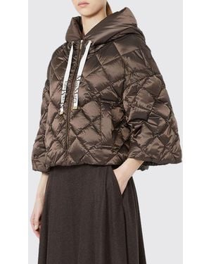 Max Mara Quilted Nylon Puffer Jacket With Hood And Dropped Shoulders - Brown