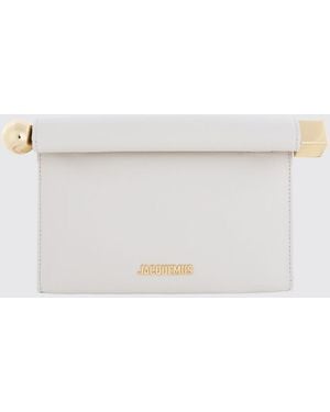 Jacquemus Rond Carré Rigid Lambskin Mini Clutch With Lettering Logo - Natural