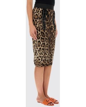 Dolce & Gabbana Dolce &Amp Gabbana High-Waisted Animalier Print Jersey Midi Pencil Skirt - Black