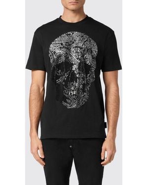 Philipp Plein Cotton T-Shirt With Skull Print And Rhinestone Application - Black