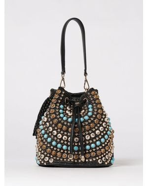 La Carrie Andromeda Raffia Bag With Stones And Studs - Black