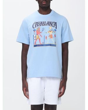 CASABLANCA Organic Cotton Crew Neck T-Shirt With Logo Print - Blue