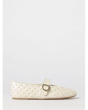 Ferragamo Gancini Buckle Studded Nappa Mary Jane Flats - Natural