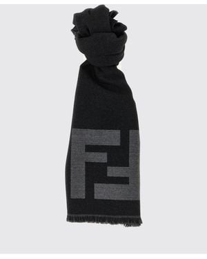 Fendi Écharpe En Laine Vierge Ff - Noir