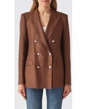 Tagliatore Blazer Cruzado De Mezcla De Lino - Marrón