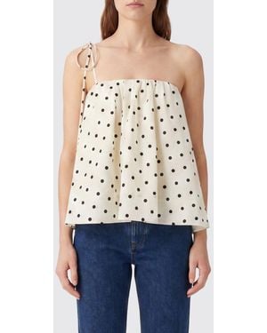 MSGM Polka Dot Cotton Off-The-Shoulder Top With Tie-Up Straps - White