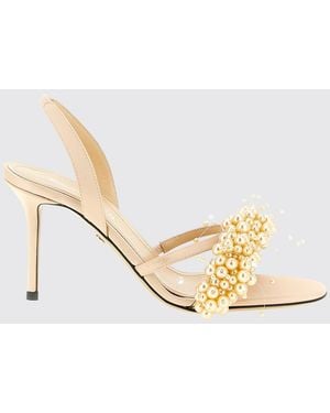 Mach & Mach Floating Pearls Satin Sandals With Synthetic Pearls - Metallic