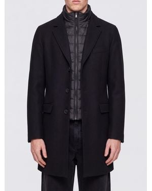 Herno Single-Breasted Wool And Nylon Coat With Quilted Bib - Blue
