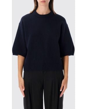 Soeur Short-Sleeved Merino Wool Sweater With Crew Neck And Dropped Shoulders - Blue