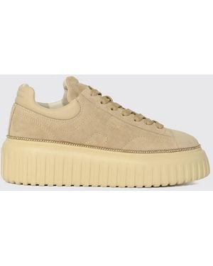 Hogan H721 Leather And Suede Platform Sneakers With Embossed H Logo - Natural