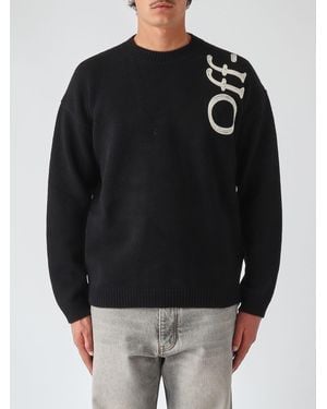 Off-White c/o Virgil Abloh Wool Blend Crewneck Jumper With Contrast Logo And Dropped Shoulders - Black