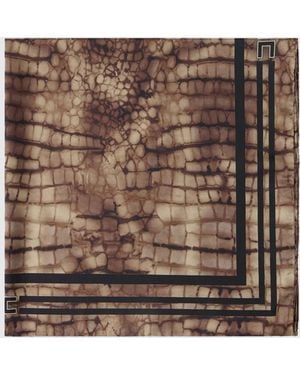 Elisabetta Franchi Silk Twill Crocodile Print Scarf - Brown