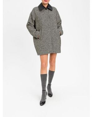 Twinset Single-Breasted Wool Blend Coat With Leather Collar - Gray