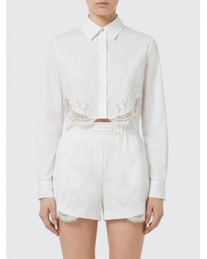 Versace Cropped Cotton Shirt With Lace Inserts - White