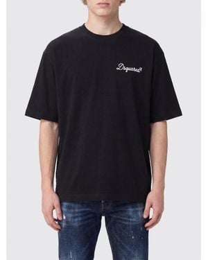 DSquared² Crewneck Cotton T-Shirt With Contrasting Front Logo Print - Black