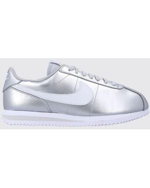 Nike Cortez Laminated Leather Trainers With Swoosh Logo And Round Toe - White