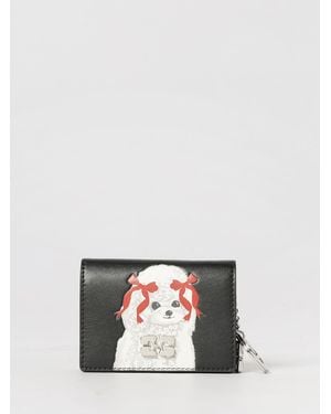 Ganni Recycled Leather Wallet With Dog Print - Black