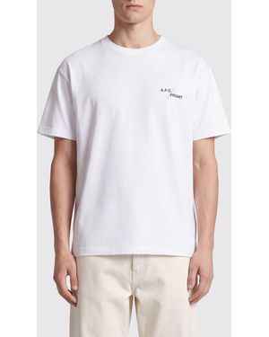 A.P.C. Cotton T-Shirt With Contrast Logo And Dropped Shoulders - White