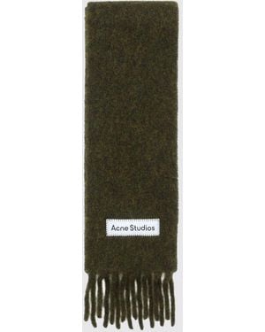 Acne Studios Alpaca And Wool Blend Fringed Scarf With Embroidered Logo - Green