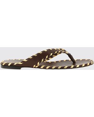 Gianvito Rossi Leather Flip Flop Sandal With Contrast Stitching - Brown