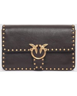 Pinko Love One Slouchy Minitasche Aus Leder Mit Monogramm-Stickerei Und Love Birds-Logo - Grau