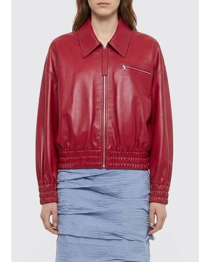 Jil Sander Leather Bomber Jacket - Red