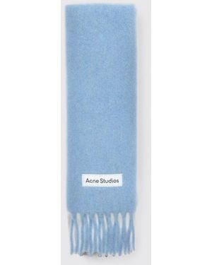Acne Studios Alpaca And Wool Blend Fringed Scarf With Embroidered Logo - Blue