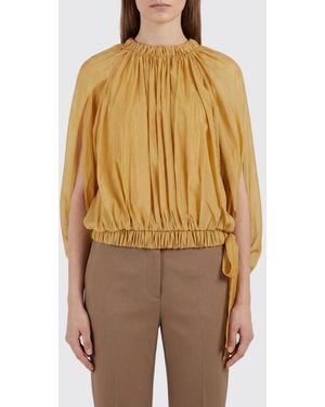 Semicouture Cotton Muslin Blouse With Long Sleeves And Dropped Shoulders - Natural