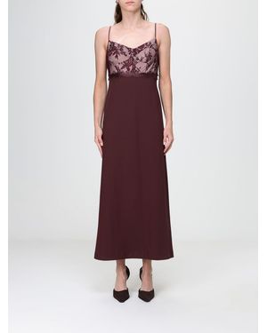 Hanita Crêpe Sheath Midi Dress With Lace Inserts And V-Neck - Purple