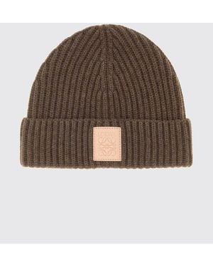 Loewe Gorro Beanie De Pura Cachemira Acanalada Con Vuelta Y Parche Del Logo - Marrón