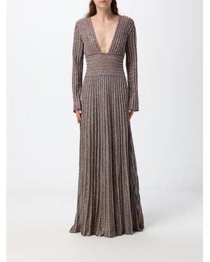 Missoni Pleated Sequin Long Evening Gown With Deep V-Neck - Brown