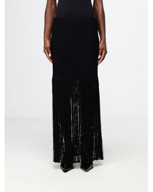 Alaïa High-Waisted Ribbed-Knit Pencil Maxi Skirt With Fringes - Black