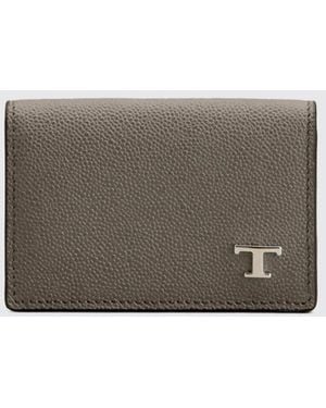 Tod's T Timeless Grained Leather Credit Card Holder - Grey