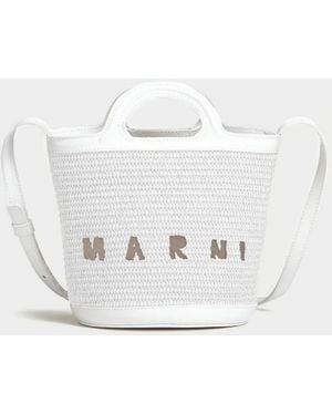 Marni Tropicalia Leather And Raffia Bag - White