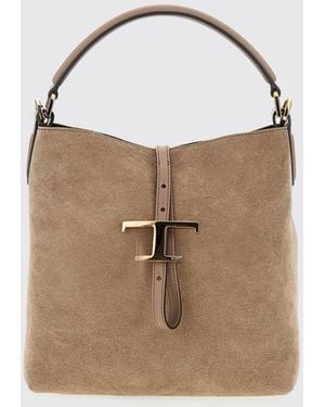 Tod's Mini T Timeless Suede Bucket Bag - Natural