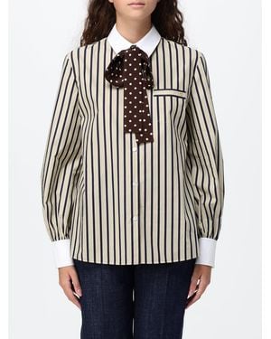 Valentino Garavani Striped Cotton Shirt With Pussy-Bow Collar - Grey