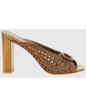 Santoni Woven And Perforated Leather Mules - Natural