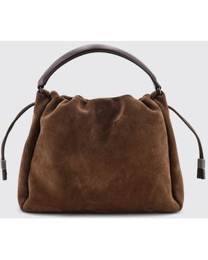 Brunello Cucinelli Mellow Suede Bucket Bag With Monili Detail - Brown