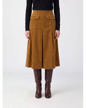 Tory Burch A-Line Corduroy Midi Skirt With A High Waist And Back Slit - Natural