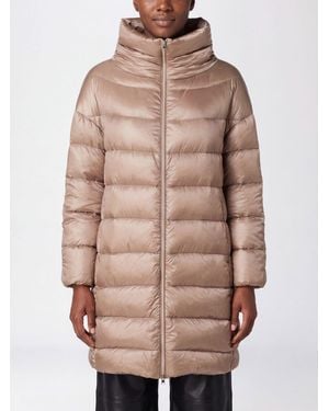 Herno Long Quilted Nylon Puffer Coat With High Neck And Down Padding - Natural