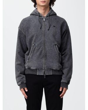 Emporio Armani Cotton Zip-Up Hoodie Sweatshirt With Embroidered Logo - Blue