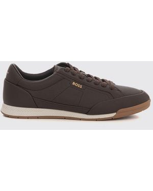 BOSS Low-Top Sneaker Aus Leder Mit Aufgedrucktem Logo Und Kontrastierender Gummisohle - Weiß