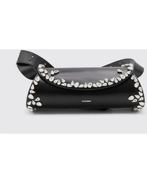 Jil Sander Cannolo Leather Bag With Applied Rhinestones - Black