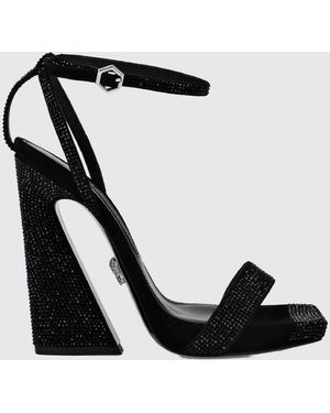 Philipp Plein High-Heeled Suede Sandals With Ankle Strap And Rhinestones - Black